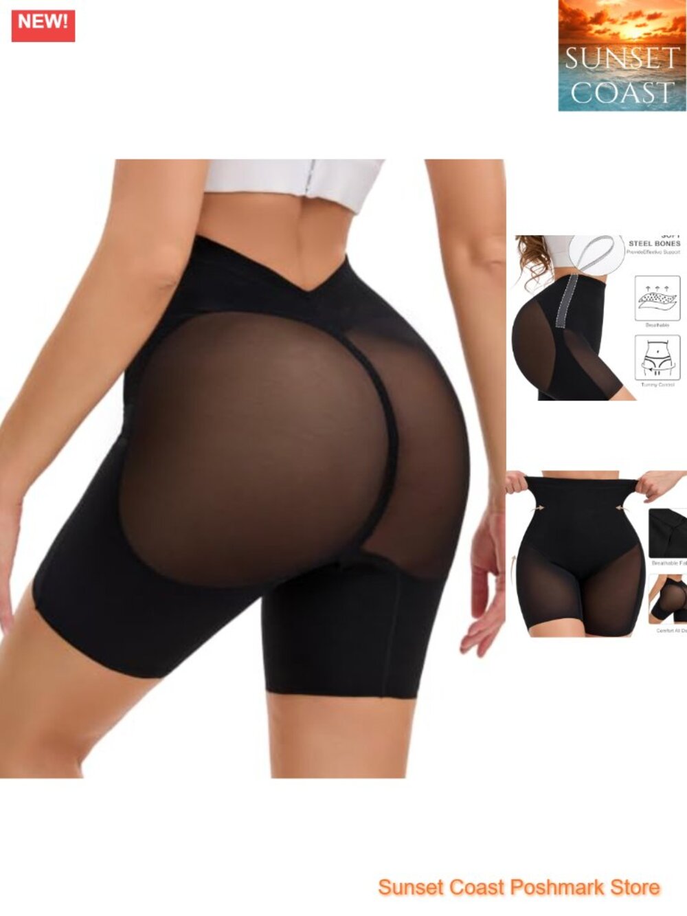 Nylon Spandex Tummy Control Low Back Shapewear Shorts Butt Lifting Panties